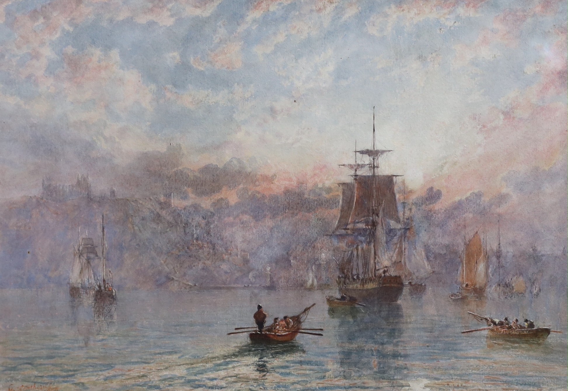 George Weatherill (1810-1890), Shipping off Whitby, watercolour, 28 x 40cm